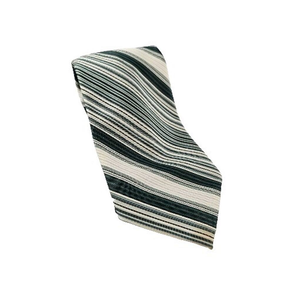 Golden Clasp by Prince Consort Vintage Green White Polyester Angled Striped Tie